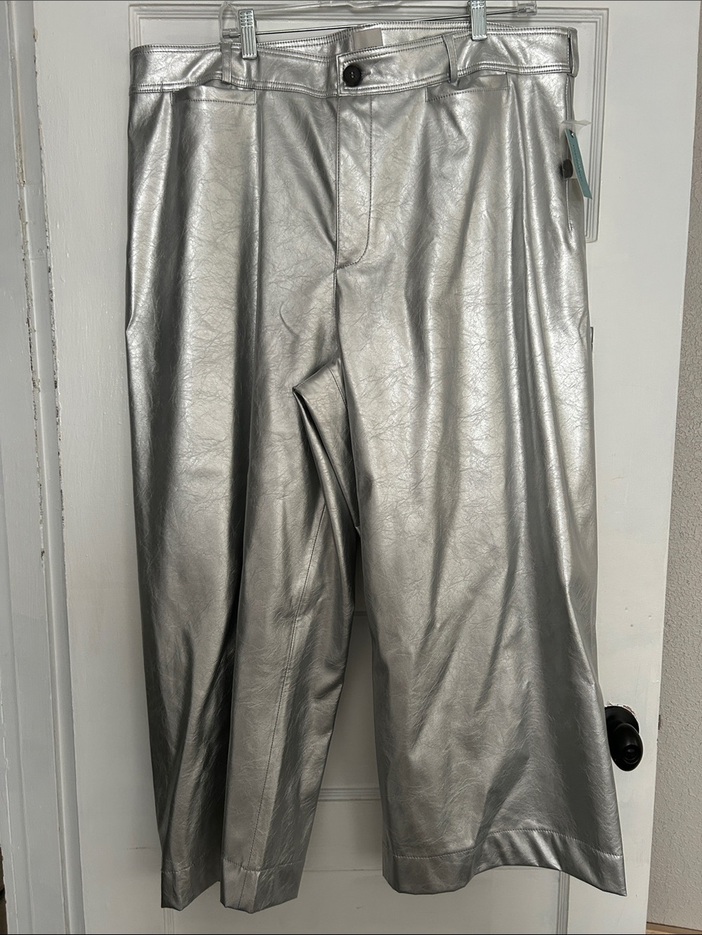 Maeve Silver Metallic Wide Leg Jumpsuit Pants